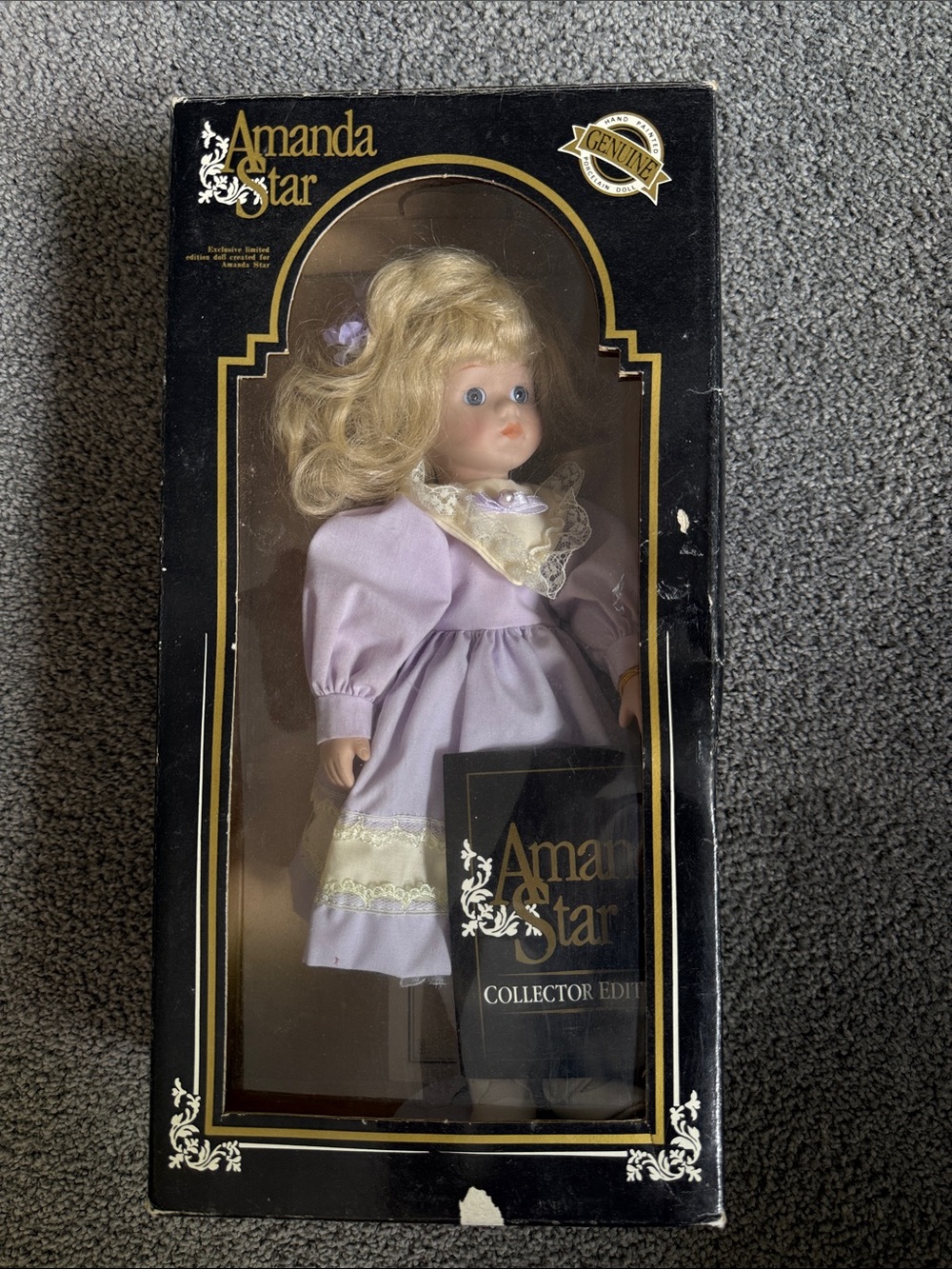 1993 Amanda Star Porcelain Doll Lavendar Dress Headband Lace Up Boots & Bloomers